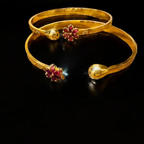 Aanandita Golden Adjustable Ruby Flower Designer Bangle