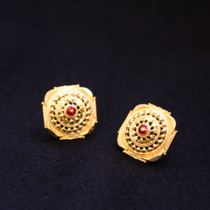 Aanandita Red Meena Work Golden Stud Earring