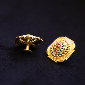 Aanandita Red Meena Work Golden Stud Earring