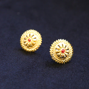 Aanandita Golden Round Cut Red Stones Stud Earrings