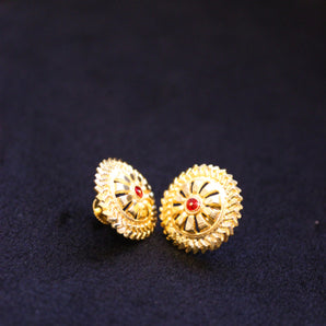 Aanandita Golden Round Cut Red Stones Stud Earrings