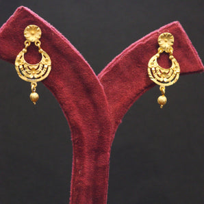 Aanandita Golden Moon Shape Flower Ball Earrings