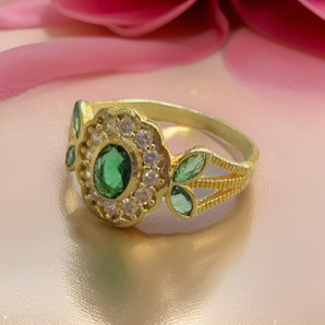 Aanandita Golden Green Designer Stone Ring