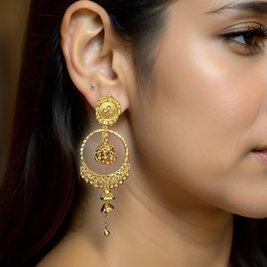 Aanandita Golden 22 ct Hanging Chandbali Earrings