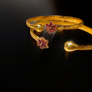 Aanandita Golden Adjustable Ruby Flower Designer Bangle