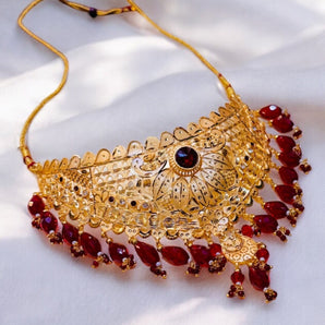 Aanandita gold red crystal bridal necklace