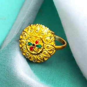 Aanandita designer gold flower meena Jodha ring