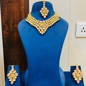 Aanandita gold Quality kundan Pink neckpiece