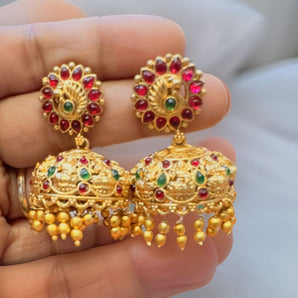 Aanandita Golden Ruby Green Jhumka