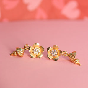 Aanandita Golden Bell Earring with Flower