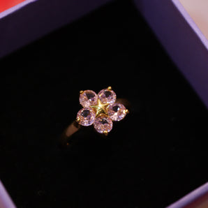 Aanandita Golden Beautiful Pink AD Flower Ring