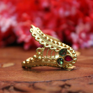 Aanandita Golden Adjustable Traditional Shield Ring