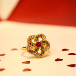 Aanandita Coloured AD Flower Ring