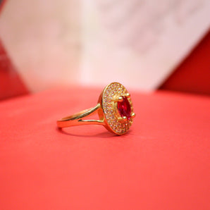 Aanandita Wonderful White Ad With Glossy Red Crystal Ring