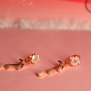 Aanandita Rose Gold Flower Earring With American Diamonds