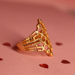 Aanandita Golden Dimond Structure Square Shape Ring