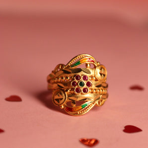 Aanandita Golden Stylish Ring With Ruby