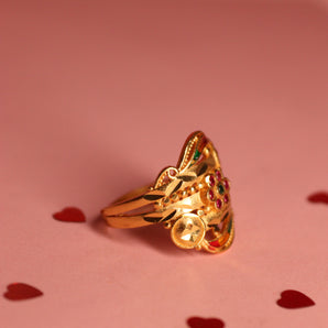 Aanandita Golden Stylish Ring With Ruby