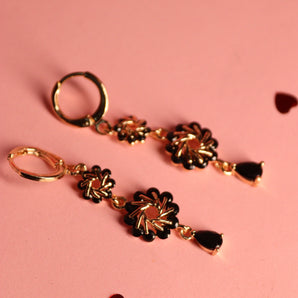 Aanandita Golden Flower Black Drop Earring