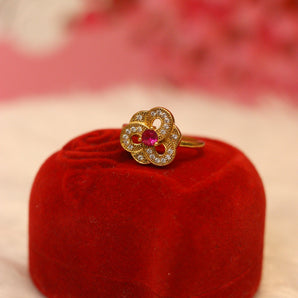 Aanandita Golden Beautiful Flower AD Ring