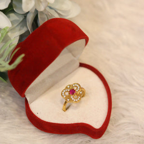 Aanandita Golden Beautiful Flower AD Ring