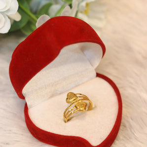 Aanandita Golden Dual Heart Design Ring