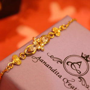 Aanandita Golden Look Beautiful ‍Chain Bracelet With AD Work