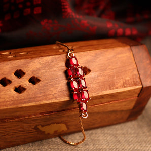 Aanandita Golden Red Mina Bracelet with Chain