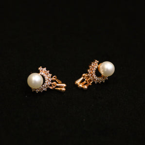 Aanandita Rose Gold Pearl AD Stud Earrings