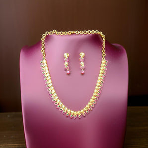 Aanandita Golden Pink AD Necklace With Earring