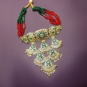 Aanandita Golden Beautiful Layered Green Necklace