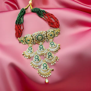 Aanandita Golden Beautiful Layered Green Necklace