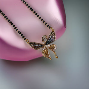 Aanandita Golden Butterfly Shape Mangalsutra With Black Beads