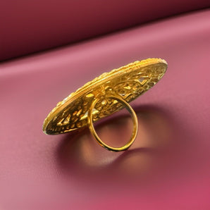 Aanandita Golden Big Circle Adjustable Ring