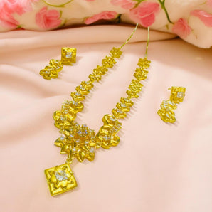 Aanandita Golden Designer Necklace Set with Diamond