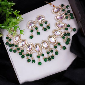 Aanandita Golden Kundan Green Necklace Set